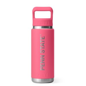Yeti 26oz pink bottle with Penn State and straw cap